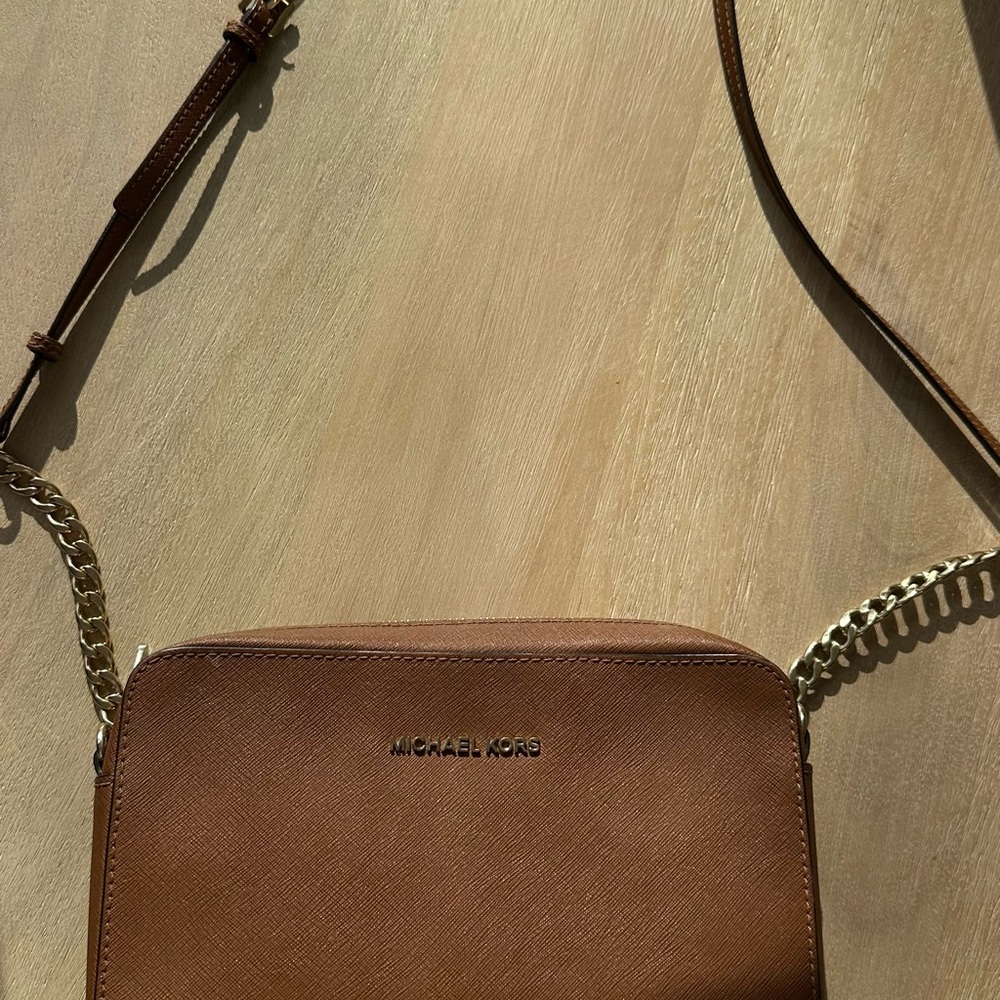 Michael Kors Tan Crossbody Bag with Gold Chain